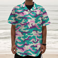 Pastel Teal And Purple Camouflage Print Textured Short Sleeve Shirt