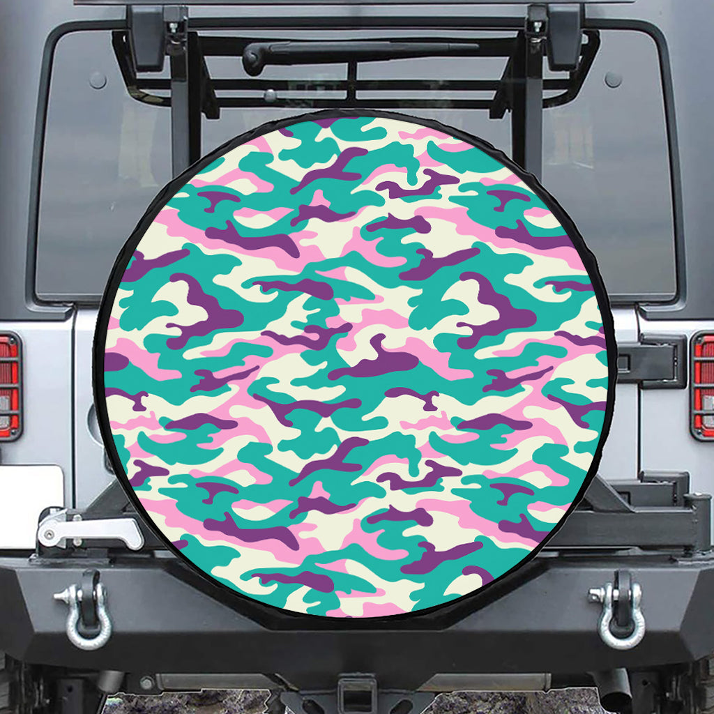 Pastel Teal And Purple Camouflage Print Tire Cover