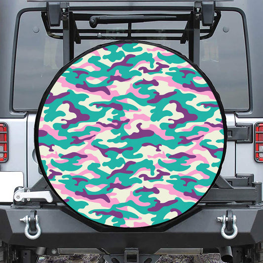 Pastel Teal And Purple Camouflage Print Tire Cover