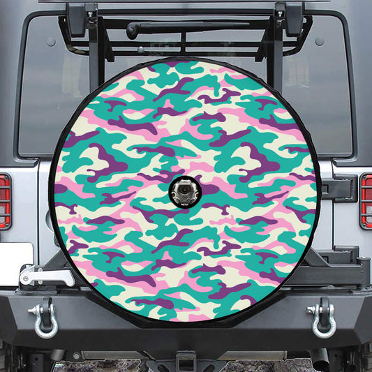 Pastel Teal And Purple Camouflage Print Tire Cover With Camera Hole