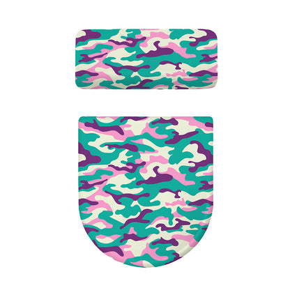 Pastel Teal And Purple Camouflage Print Toilet Lid And Tank Cover Set