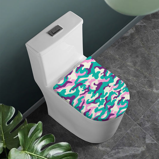 Pastel Teal And Purple Camouflage Print Toilet Lid Cover