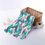 Pastel Teal And Purple Camouflage Print Towel