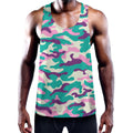 Pastel Teal And Purple Camouflage Print Men's Workout Tank Top