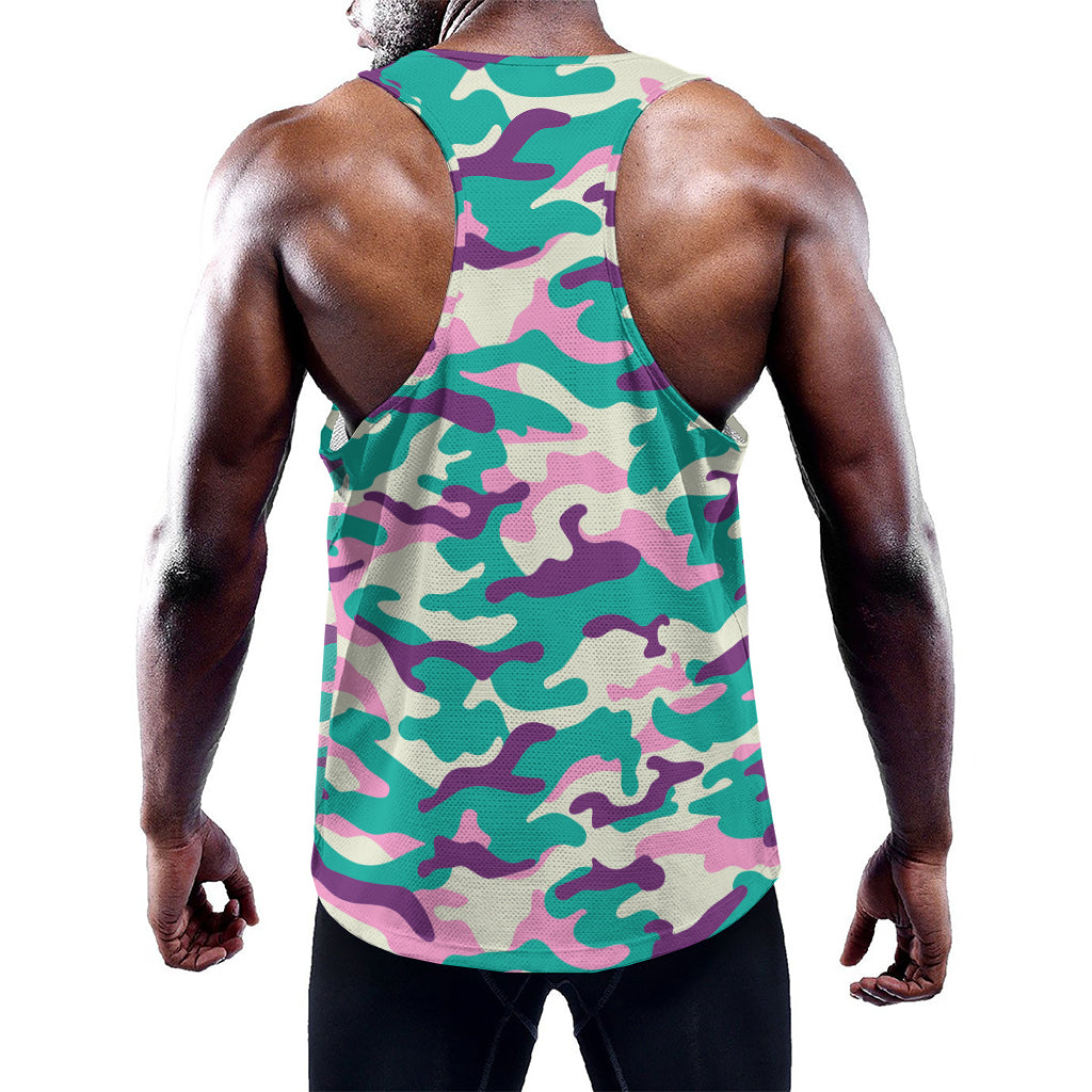Pastel Teal And Purple Camouflage Print Training Tank Top