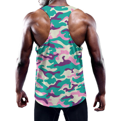 Pastel Teal And Purple Camouflage Print Training Tank Top