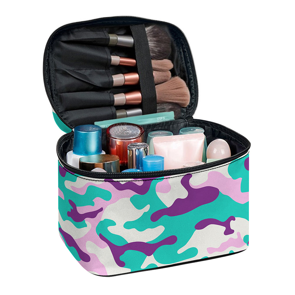 Pastel Teal And Purple Camouflage Print Travel Makeup Bag