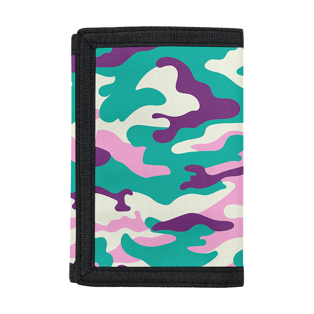 Pastel Teal And Purple Camouflage Print Trifold Wallet
