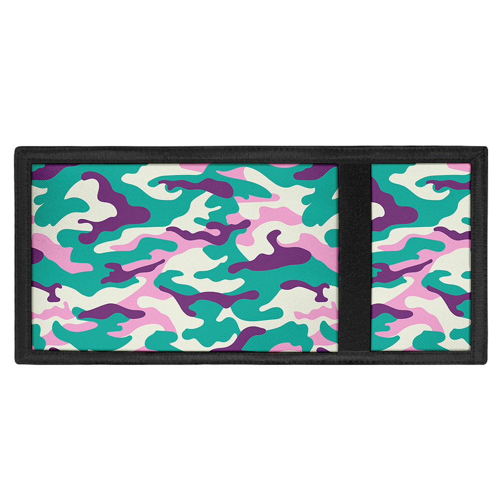 Pastel Teal And Purple Camouflage Print Trifold Wallet