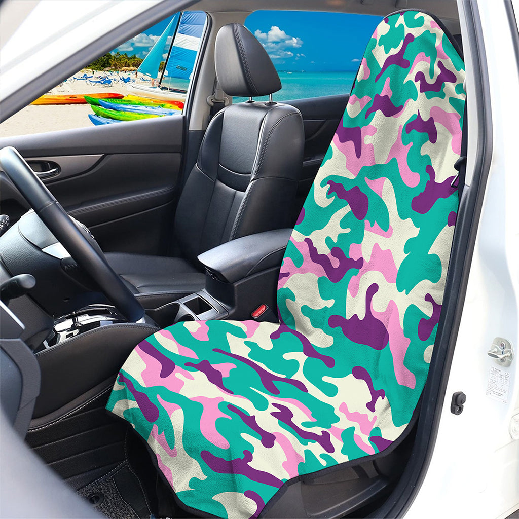 Pastel Teal And Purple Camouflage Print Waterproof Car Seat Cover