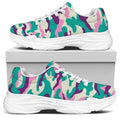 Pastel Teal And Purple Camouflage Print White Chunky Shoes