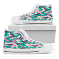 Pastel Teal And Purple Camouflage Print White High Top Sneakers