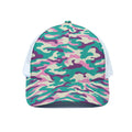 Pastel Teal And Purple Camouflage Print White Mesh Trucker Hat