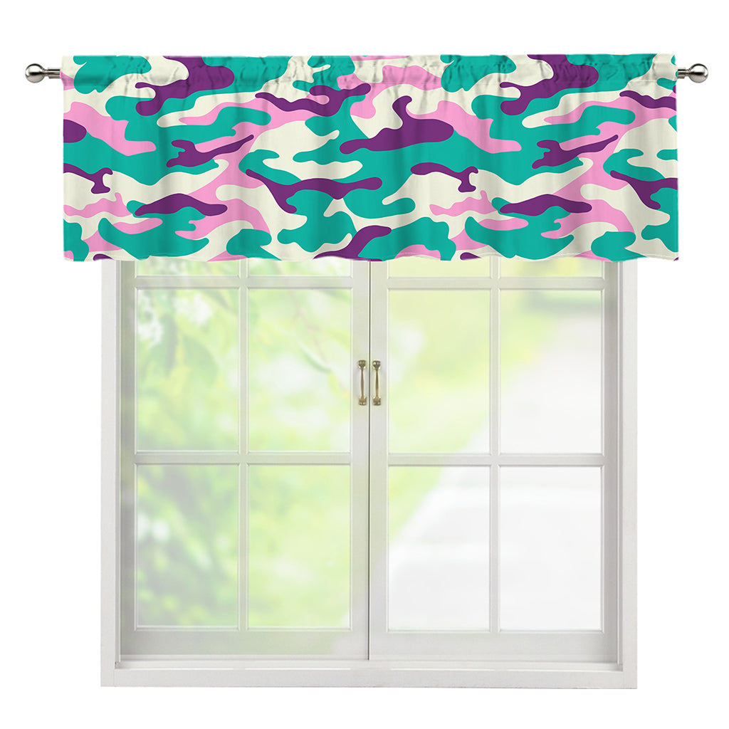 Pastel Teal And Purple Camouflage Print Window Valance