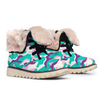 Pastel Teal And Purple Camouflage Print Winter Boots