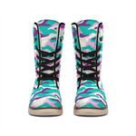 Pastel Teal And Purple Camouflage Print Winter Boots