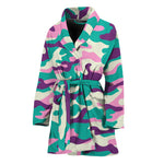 Pastel Teal And Purple Camouflage Print Women's Bathrobe