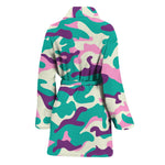 Pastel Teal And Purple Camouflage Print Women's Bathrobe