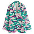 Pastel Teal And Purple Camouflage Print Women's Blazer