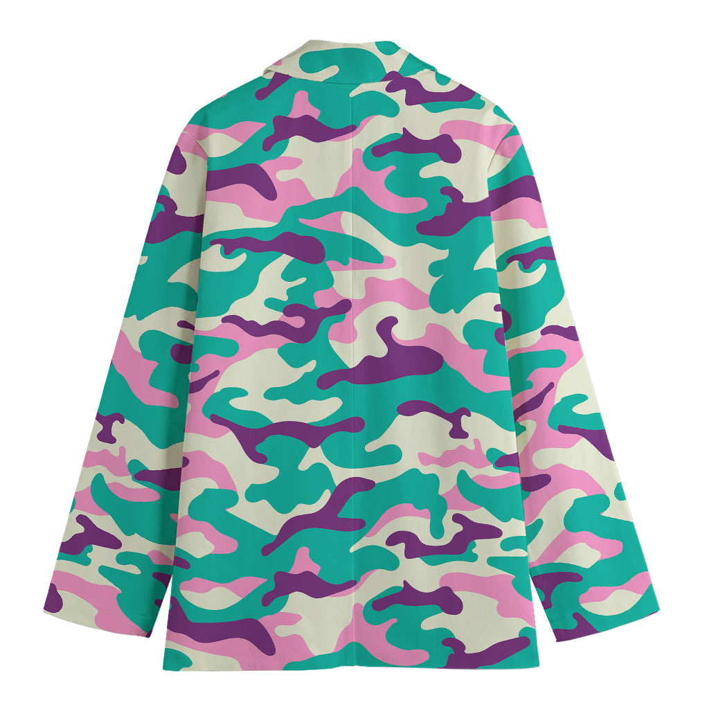 Pastel Teal And Purple Camouflage Print Women's Blazer