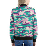 Pastel Teal And Purple Camouflage Print Women's Bomber Jacket