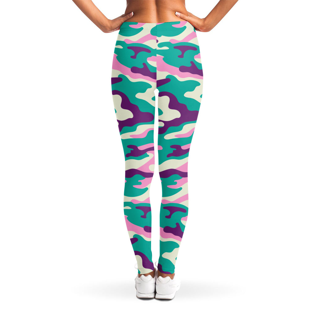 Pastel Teal And Purple Camouflage Print Women's Leggings