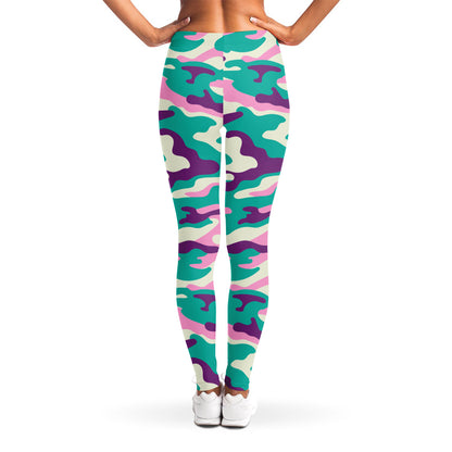 Pastel Teal And Purple Camouflage Print Women's Leggings