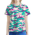 Pastel Teal And Purple Camouflage Print Women's Polo Shirt