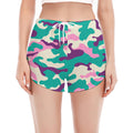 Pastel Teal And Purple Camouflage Print Women's Split Running Shorts