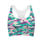Pastel Teal And Purple Camouflage Print Women's Sports Bra