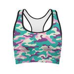 Pastel Teal And Purple Camouflage Print Women's Sports Bra