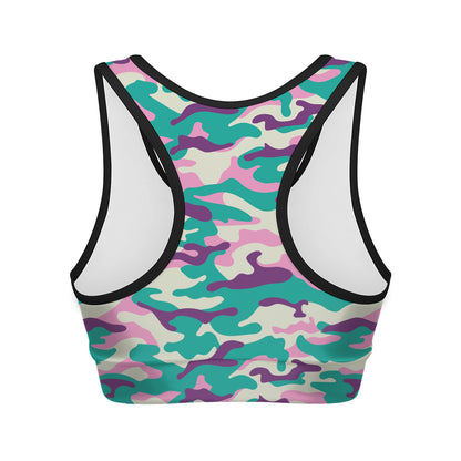 Pastel Teal And Purple Camouflage Print Women's Sports Bra