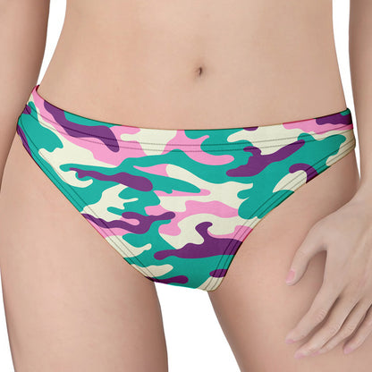 Pastel Teal And Purple Camouflage Print Women's Thong