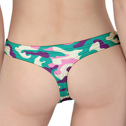 Pastel Teal And Purple Camouflage Print Women's Thong