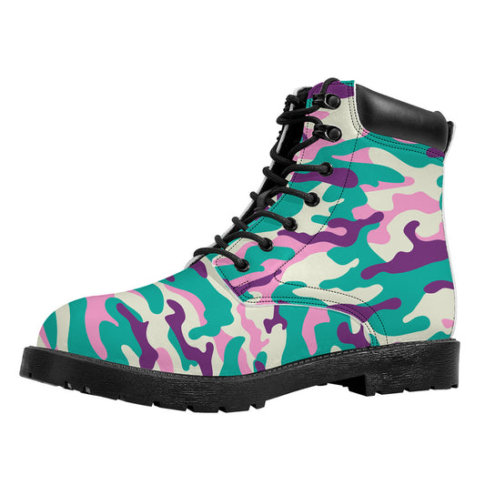 Pastel Teal And Purple Camouflage Print Work Boots
