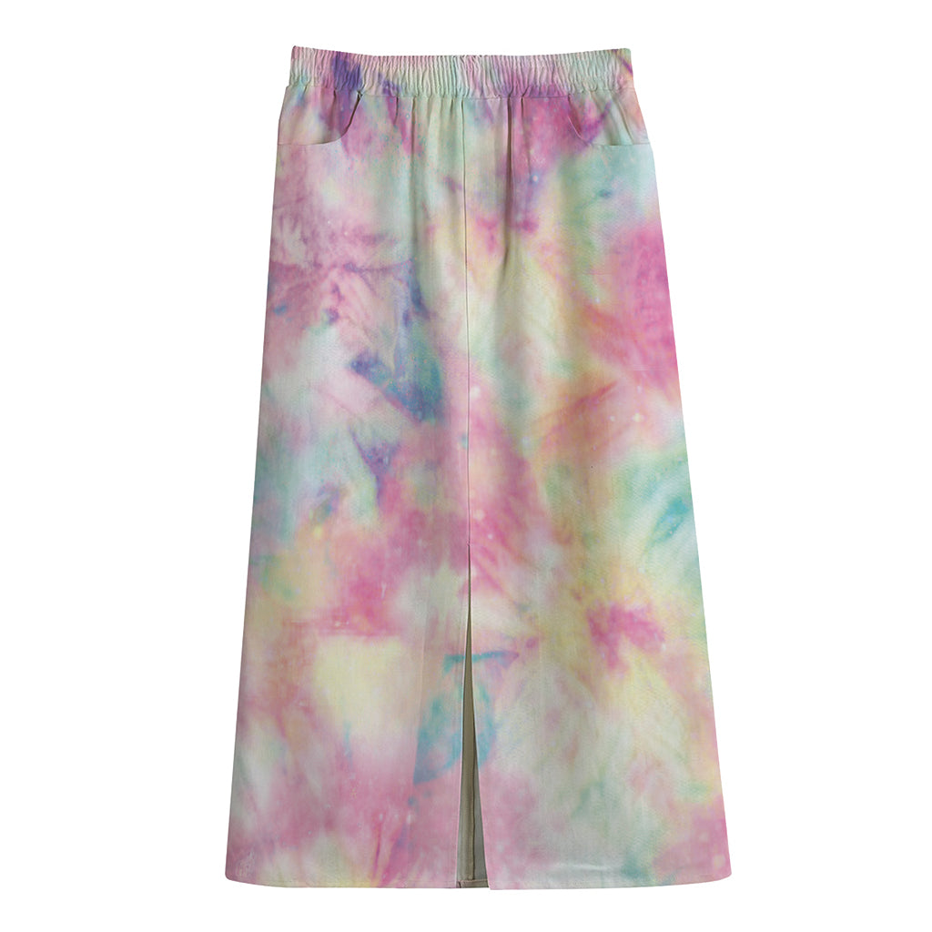 Pastel Tie Dye Print Cotton Front Slit Maxi Skirt