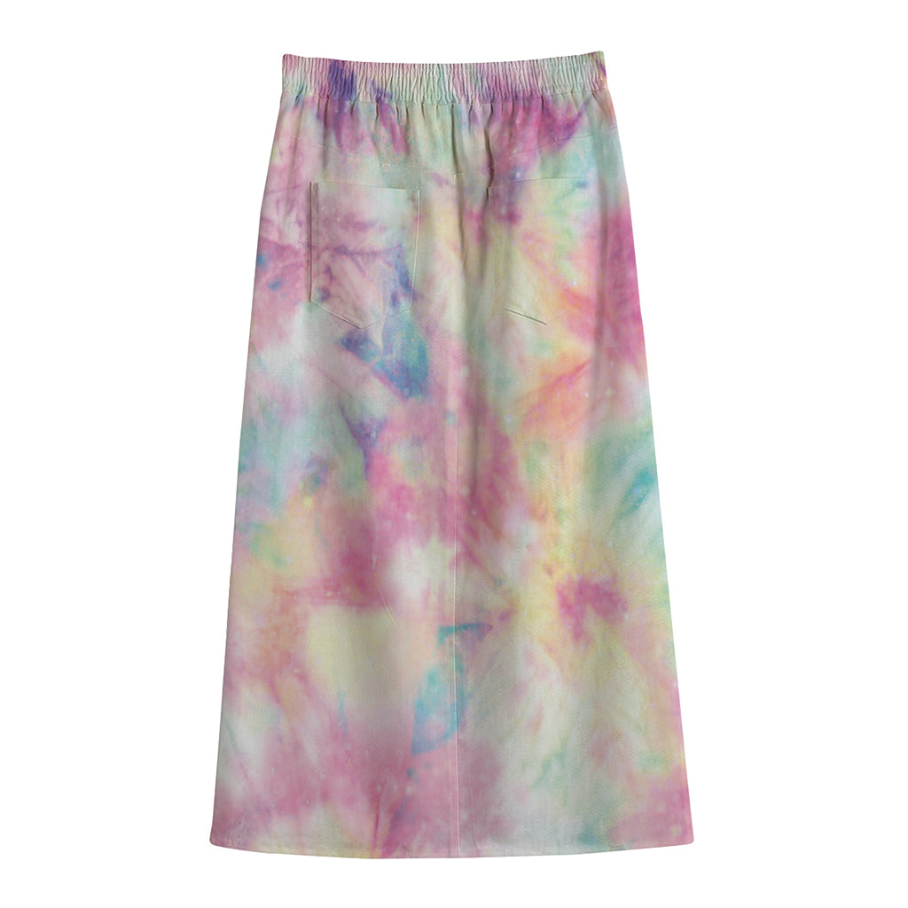 Pastel Tie Dye Print Cotton Front Slit Maxi Skirt