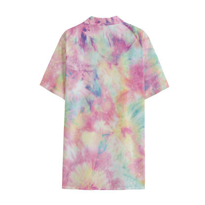 Pastel Tie Dye Print Cotton Hawaiian Shirt