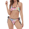 Pastel Tie Dye Print Halter Scoop Tie Side Bikini