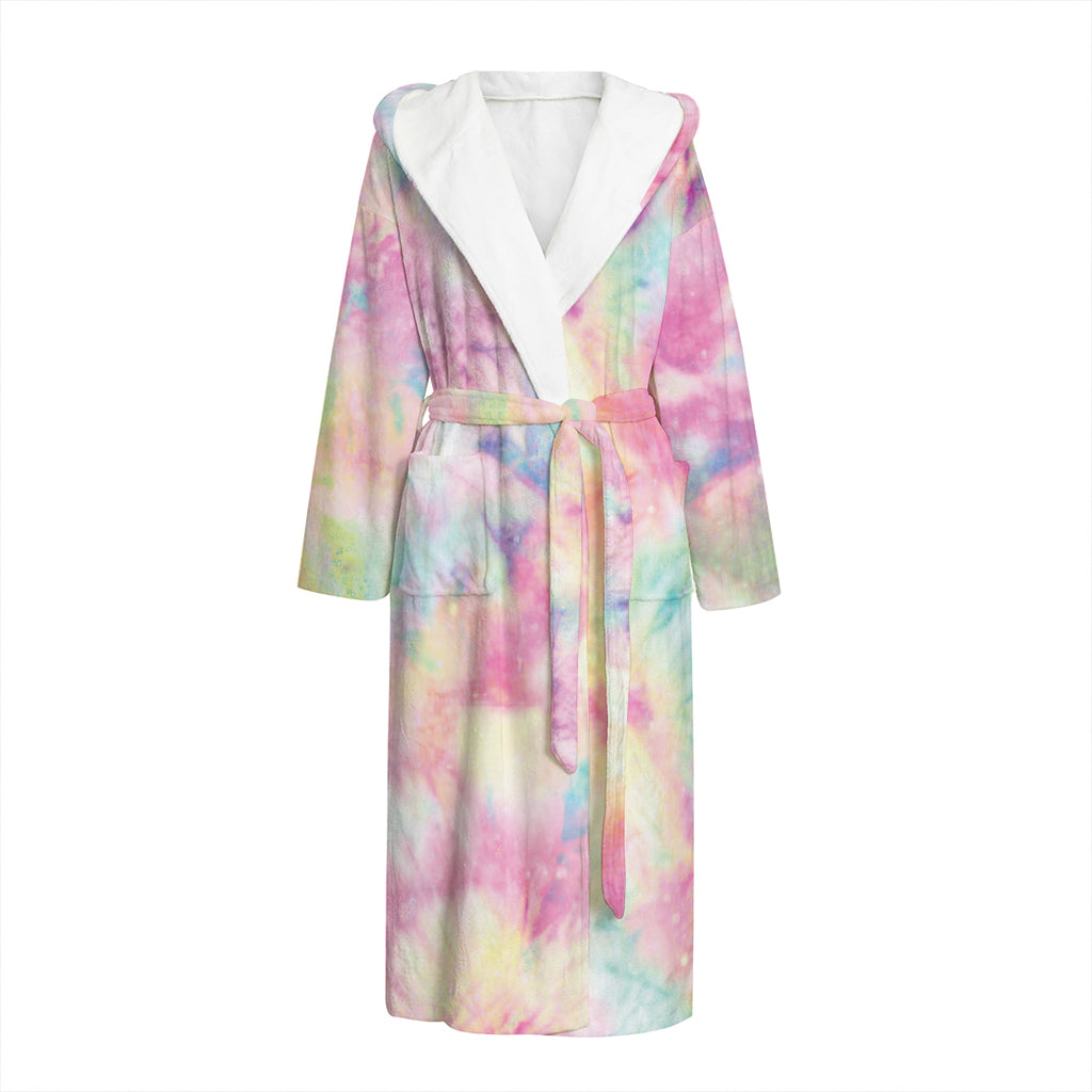 Pastel Tie Dye Print Hooded Bathrobe