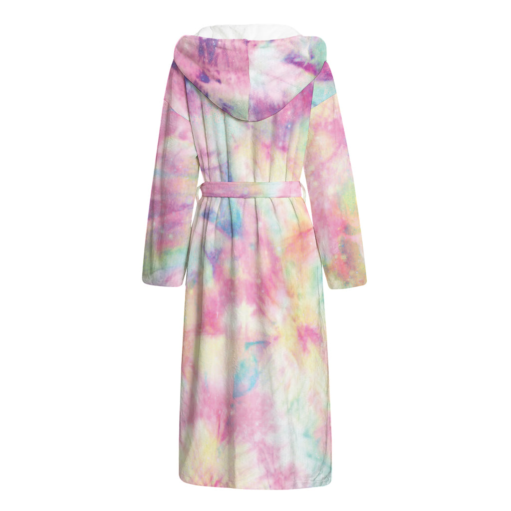 Pastel Tie Dye Print Hooded Bathrobe