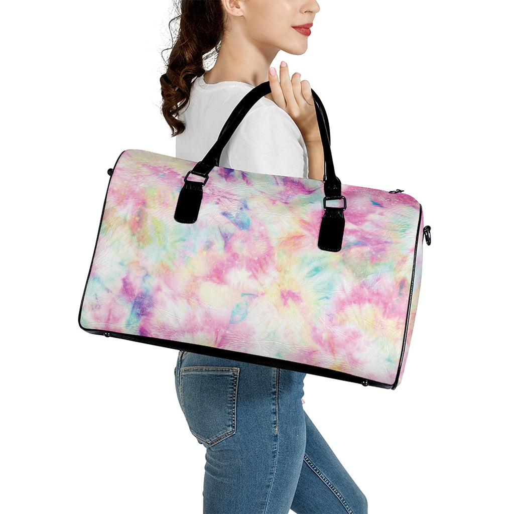 Pastel Tie Dye Print Leather Duffle Bag