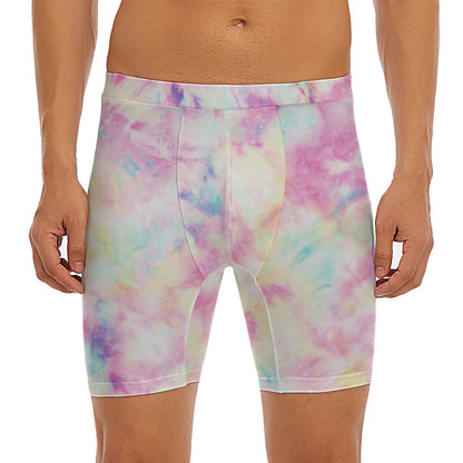 Pastel Tie Dye Print Men's Long Boxer Briefs