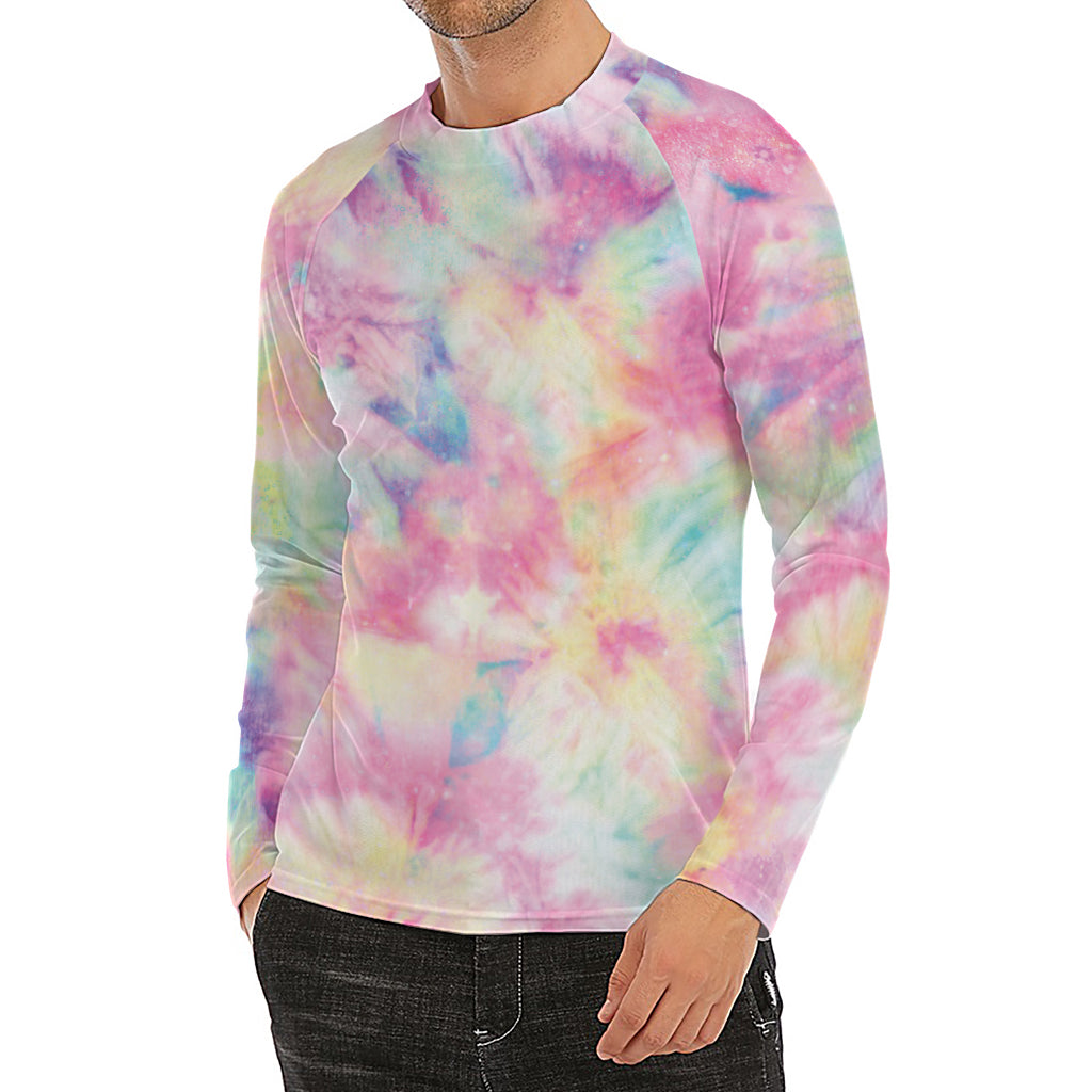 Pastel Tie Dye Print Men's Long Sleeve Rash Guard
