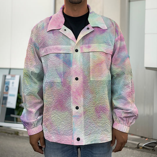 Pastel Tie Dye Print Men's Shirt Jacket
