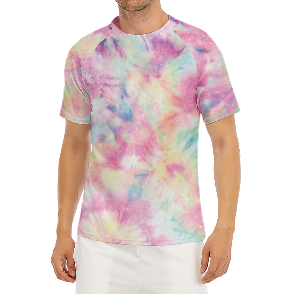 Pastel Tie Dye Print Men's Short Sleeve Rash Guard