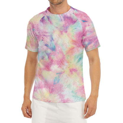 Pastel Tie Dye Print Men's Short Sleeve Rash Guard