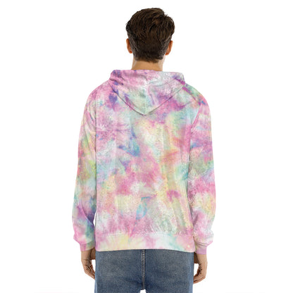 Pastel Tie Dye Print Men's Velvet Pullover Hoodie