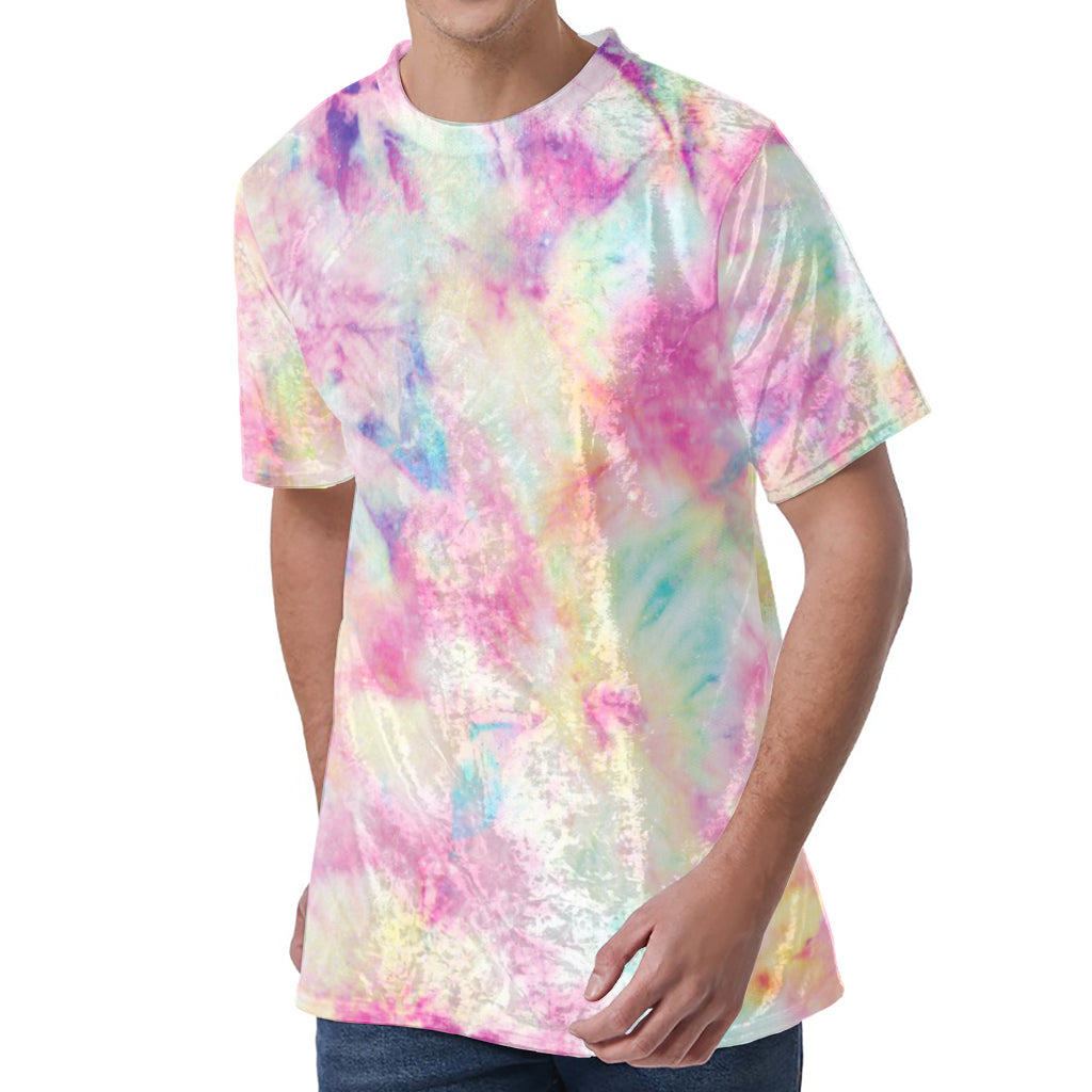 Pastel Tie Dye Print Men's Velvet T-Shirt