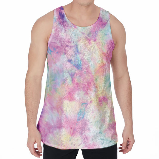 Pastel Tie Dye Print Men's Velvet Tank Top